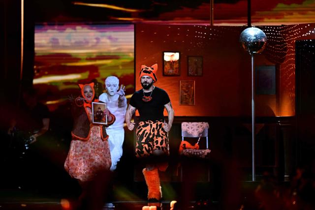 Greek singer Akylas Mytilinaios, aka Akylas and representing Greece with the song 'Ferto', performs during the final of the Eurovision Song Contest 2026 (ESC) at Wiener Stadthalle in Vienna, Austria on May 16, 2026. (Photo by Tobias SCHWARZ / AFP)