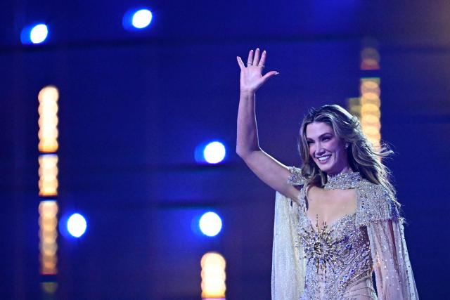 Australian singer Delta Goodrem, representing Australia with the song 'Eclipse', reacts after her performance during the final of the Eurovision Song Contest 2026 (ESC) at Wiener Stadthalle in Vienna, Austria on May 16, 2026. (Photo by Tobias SCHWARZ / AFP)
