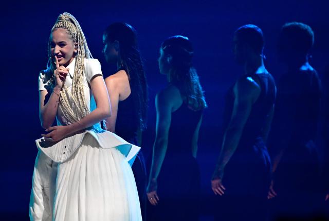 Monroe Vata Rigby, aka Monroe and representing France with the song 'Regarde !', performs during the final of the Eurovision Song Contest 2026 (ESC) at Wiener Stadthalle in Vienna, Austria on May 16, 2026. (Photo by Tobias SCHWARZ / AFP)