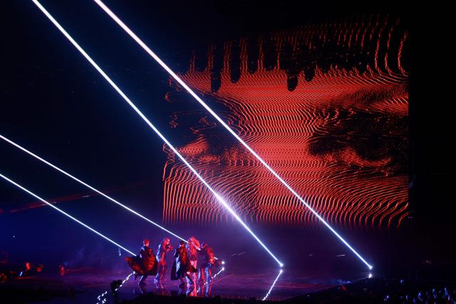 Swedish singer Felicia Eriksson, aka Felicia and representing Sweden with the song 'My System', performs during the final of the Eurovision Song Contest 2026 (ESC) at Wiener Stadthalle in Vienna, Austria on May 16, 2026. (Photo by Radek MICA / AFP)