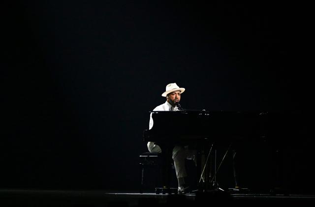 Austrian singer Cesar Sampson performs during the final of the Eurovision Song Contest 2026 (ESC) at Wiener Stadthalle in Vienna, Austria on May 16, 2026. (Photo by Tobias SCHWARZ / AFP)