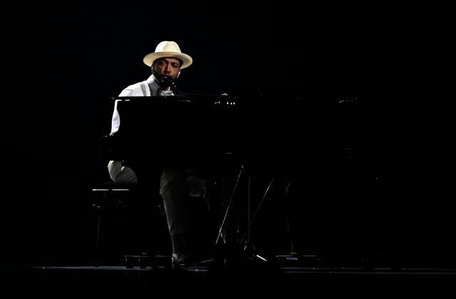 Austrian singer Cesar Sampson performs during the final of the Eurovision Song Contest 2026 (ESC) at Wiener Stadthalle in Vienna, Austria on May 16, 2026. (Photo by Tobias SCHWARZ / AFP)