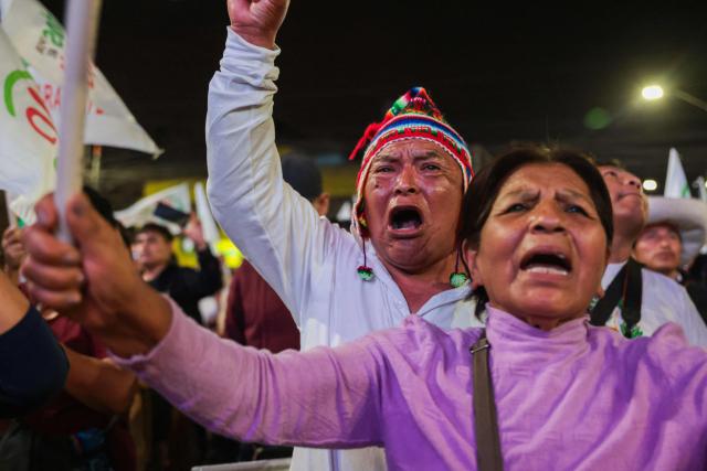 Supporters of Peru’s presidential candidate Roberto Sanchez, of the Juntos por el Peru party, take part in a rally in Lima on May 16, 2026. Left-wing candidate Roberto Sanchez has qualified for the runoff of Peru's presidential election and will face right-wing candidate Keiko Fujimori in June. (Photo by Connie FRANCE / AFP)