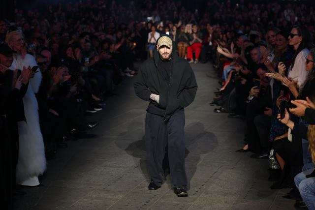 Georgian fashion designer and Creative Director of Gucci Demna acknowledges the crowd during the Gucci Cruise 2027 collection fashion show at Times Square in New York on May 16, 2026. (Photo by ANGELA WEISS / AFP)