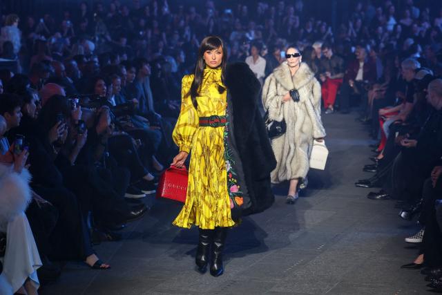 US socialite Paris Hilton walks the runway during the Gucci Cruise 2027 collection fashion show at Times Square in New York on May 16, 2026. (Photo by ANGELA WEISS / AFP)