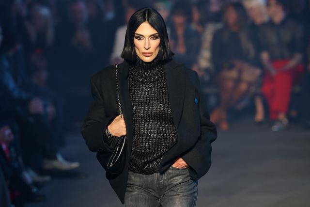 US influencer Athena Calderone walks the runway during the Gucci Cruise 2027 collection fashion show at Times Square in New York on May 16, 2026. (Photo by ANGELA WEISS / AFP)