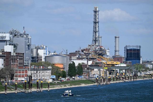 A general view of German chemical giant BASF in Ludwigshafen, western Germany, on April 20, 2026. Germany's industrial decline is taking a painful toll on communities that have long relied on local manufacturing titans for jobs, prosperity and a sense of a secure future. (Photo by Kirill KUDRYAVTSEV / AFP) / TO GO WITH AFP STORY BY SAM REEVES