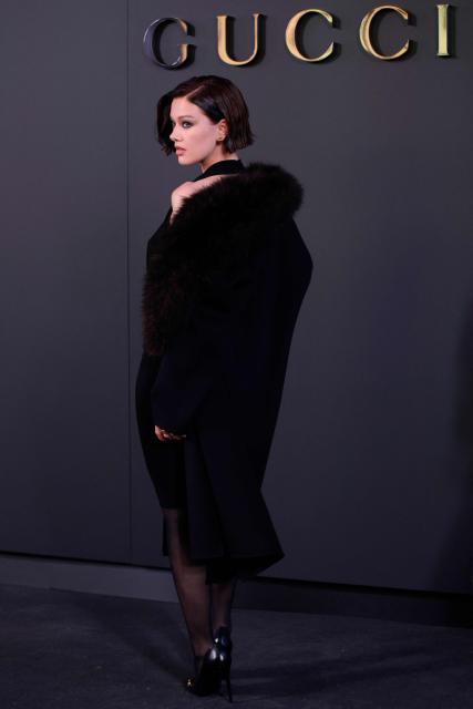 British actress Jessica Alexander attends the Gucci Cruise 2027 collection fashion show at Times Square in New York on May 16, 2026. (Photo by Leonardo MUNOZ / AFP)