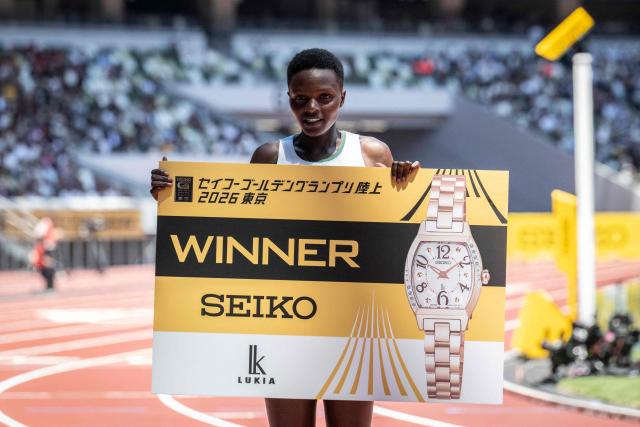 Kenya's Purity Chepkirui poses after winning in the women's 1500m final during the Golden Grand Prix athletics at the National Stadium in Tokyo on May 17, 2026. (Photo by Yuichi YAMAZAKI / AFP)
