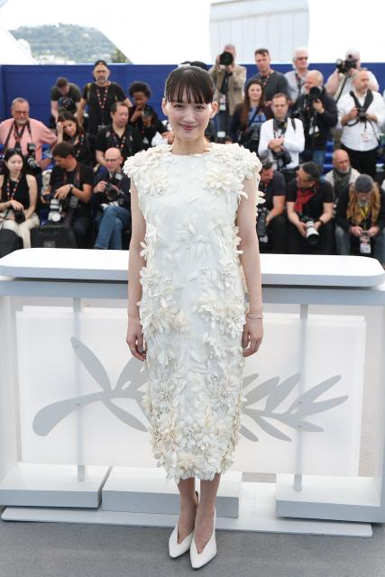 Japanese actress Haruka Ayase poses during a photocall of the film "Sheep in The Box" at the 79th edition of the Cannes Film Festival in Cannes, southern France on May 17, 2026. (Photo by Sameer AL-DOUMY / AFP)