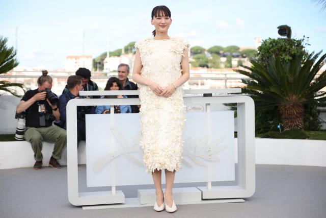 Japanese actress Haruka Ayase poses during a photocall of the film "Sheep in The Box" at the 79th edition of the Cannes Film Festival in Cannes, southern France on May 17, 2026. (Photo by Valery HACHE / AFP)