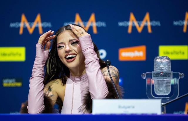 Winner Darina Nikolaeva Yotova, aka Dara and representing Bulgaria with the song 'Bangaranga' holds a press conference after she won the final of the Eurovision Song Contest 2026 (ESC) at Wiener Stadthalle in Vienna, Austria on May 16, 2026. (Photo by GEORG HOCHMUTH / APA / AFP) / Austria OUT