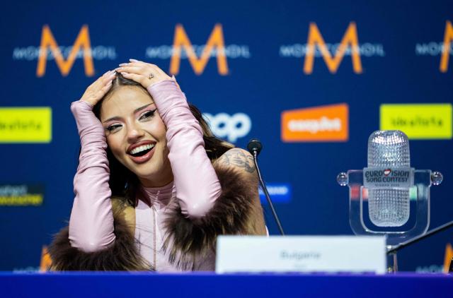 Winner Darina Nikolaeva Yotova, aka Dara and representing Bulgaria with the song 'Bangaranga' holds a press conference after she won the final of the Eurovision Song Contest 2026 (ESC) at Wiener Stadthalle in Vienna, Austria on May 16, 2026. (Photo by GEORG HOCHMUTH / APA / AFP) / Austria OUT