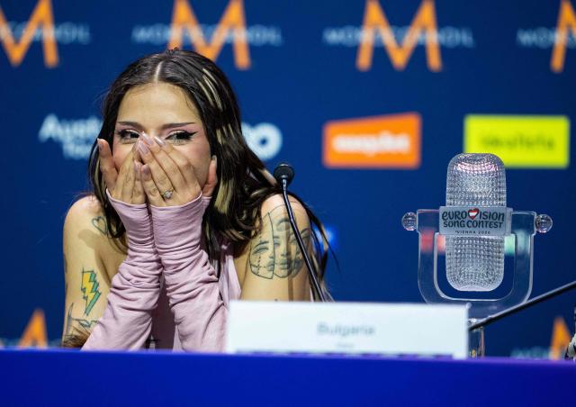 Winner Darina Nikolaeva Yotova, aka Dara and representing Bulgaria with the song 'Bangaranga' holds a press conference after she won the final of the Eurovision Song Contest 2026 (ESC) at Wiener Stadthalle in Vienna, Austria on May 16, 2026. (Photo by GEORG HOCHMUTH / APA / AFP) / Austria OUT