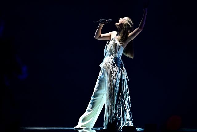 Ukrainian singer Victoria Leleka, aka Leleka and representing Ukraine with the song 'Ridnym', performs during the final of the Eurovision Song Contest 2026 (ESC) at Wiener Stadthalle in Vienna, Austria on May 16, 2026. (Photo by Tobias SCHWARZ / AFP)