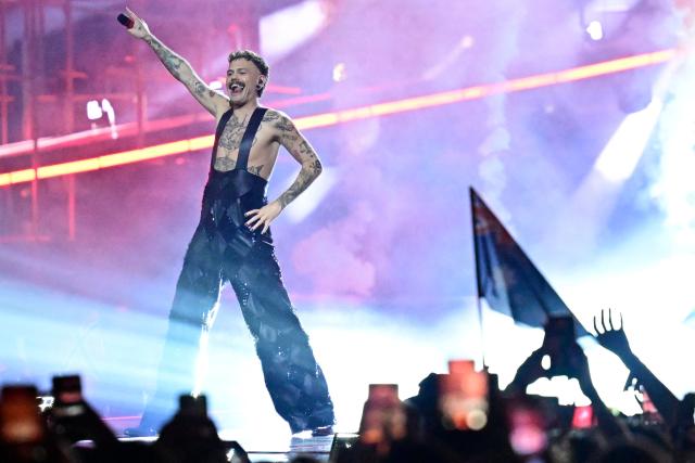 Norwegian singer Jonas Lovv, representing Norway with the song 'Ya Ya Ya', performs during the final of the Eurovision Song Contest 2026 (ESC) at Wiener Stadthalle in Vienna, Austria on May 16, 2026. (Photo by Tobias SCHWARZ / AFP)