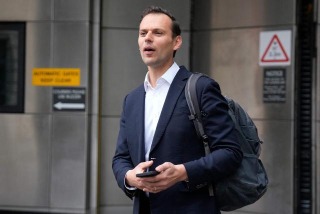Outgoing Labour MP Josh Simons leave the BBC headquarters in London, after appearing on "Sunday with Laura Kuenssberg" political television show, on May 17, 2026. The by-election in Makerfield -- which sits within the Greater Manchester city-region that Burham has led as mayor since 2017 -- will only happen because its current Labour MP, Josh Simons announced Thursday he was resigning. (Photo by CARLOS JASSO / AFP)