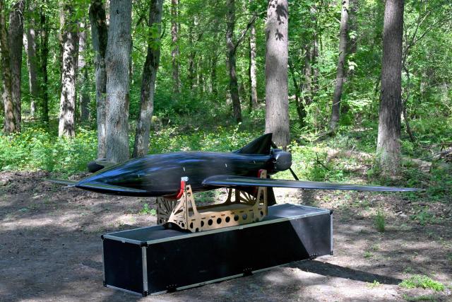 This photograph, taken in an undisclosed location in Ukraine on May 16, 2026, shows a Bober or 'Beaver' drone, engaged in deep strikes inside Russian territory, amid the Russian invasion of Ukraine. A wave of almost 600 Ukrainian drones attacked Russia overnight killing four people, authorities said on May 17, 2026, as Ukraine's President Volodymyr Zelensky called the barrage an 'entirely justified' retribution for Moscow's own pummelling of Ukraine. (Photo by Sergei SUPINSKY / AFP)