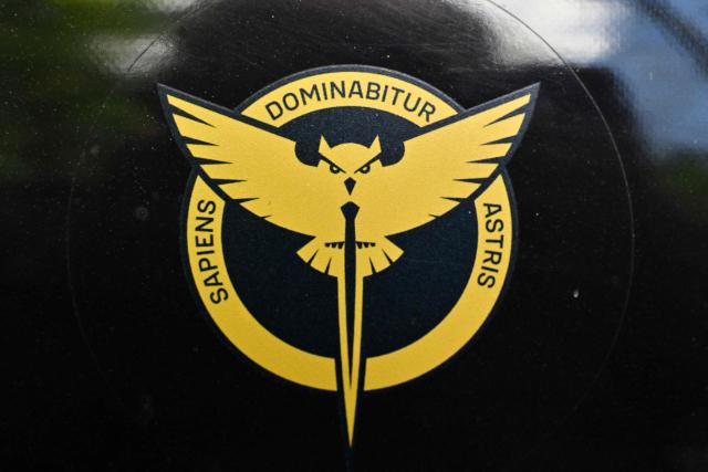 This photograph, taken in an undisclosed location in Ukraine on May 16, 2026, shows emblem of the Main Directorate of Intelligence of the Ministry of Defense of Ukraine on a Bober or 'Beaver' drone, engaged in deep strikes inside Russian territory, amid the Russian invasion of Ukraine. A wave of almost 600 Ukrainian drones attacked Russia overnight killing four people, authorities said on May 17, 2026, as Ukraine's President Volodymyr Zelensky called the barrage an 'entirely justified' retribution for Moscow's own pummelling of Ukraine. (Photo by Sergei SUPINSKY / AFP)