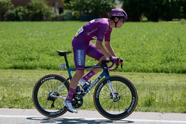 Soudal Quick-Step French rider Paul Magnier, wearing the points classification mauve jersey (Maglia Ciclamino), rides during the 9th stage of the Giro d'Italia 2026 - Tour of Italy cycling race between Cervia and Corno alle Scale, central Italy on May 17, 2026. (Photo by Luca Bettini / AFP)