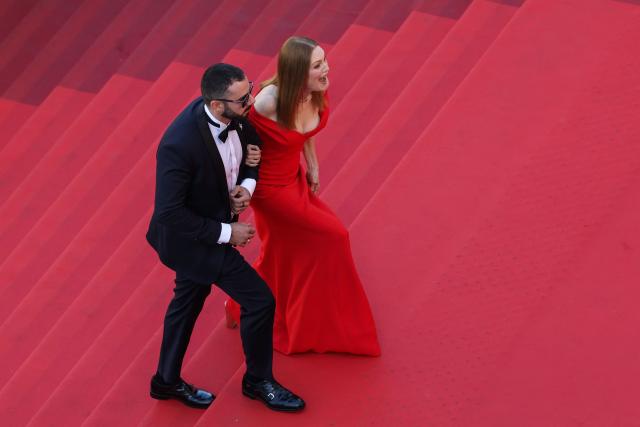 US actress Julianne Moore arrives for the screening of the film "Garance" (Another Day) at the 79th edition of the Cannes Film Festival in Cannes, southern France on May 17, 2026. (Photo by Sameer AL-DOUMY / AFP)