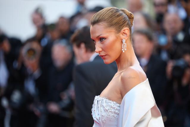 US model Bella Hadid arrives for the screening of the film "Garance" (Another Day) at the 79th edition of the Cannes Film Festival in Cannes, southern France on May 17, 2026. (Photo by Valery HACHE / AFP)
