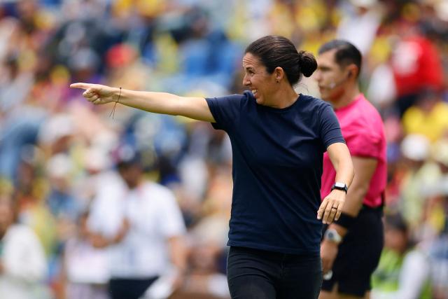 Monterrey's French head coach Amandine Miquel gestures during the Liga MX Femenil women's Clausura final second-leg football match between America and Monterrey at the Ciudad de los Deportes stadium in Mexico City on May 17, 2026. (Photo by Rodrigo Oropeza / AFP)