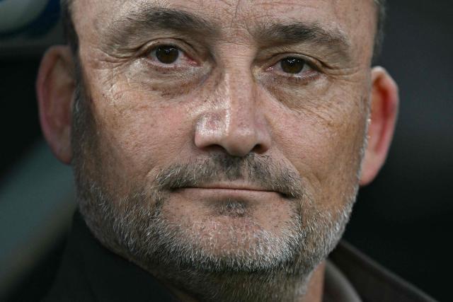 Rennes' French head coach Franck Haise reacts during the French L1 football match between Olympique de Marseille (OM) and Stade Rennais FC at the Stade Velodrome in Marseille, southern France, on May 17, 2026. (Photo by Gabriel BOUYS / AFP)