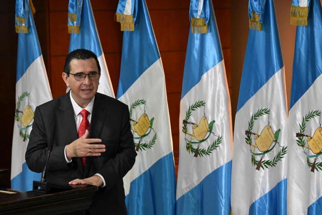 Guatemala's new attorney general Gabriel Garcia Luna speaks during a press conference at the Public Ministry headquarters in Guatemala City on May 17, 2026. García Luna, took office this Sunday and pledged to restore confidence in the institution and to fight corruption and organized crime, following the departure of Consuelo Porras, who has been sanctioned by more than 40 countries. (Photo by JOHAN ORDONEZ / AFP)