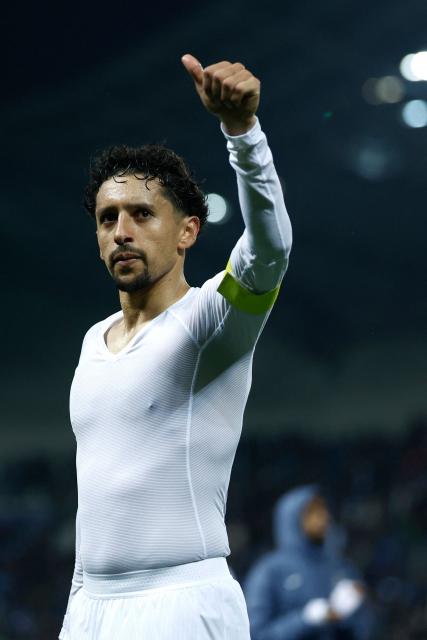 Paris Saint-Germain's Brazilian defender #05 Marquinhos acknowledges the supporters at the end of the French L1 football match between Paris FC and Paris Saint-Germain (PSG) at the Stade Jean-Bouin in Paris on May 17, 2026. (Photo by Kenzo TRIBOUILLARD / AFP)