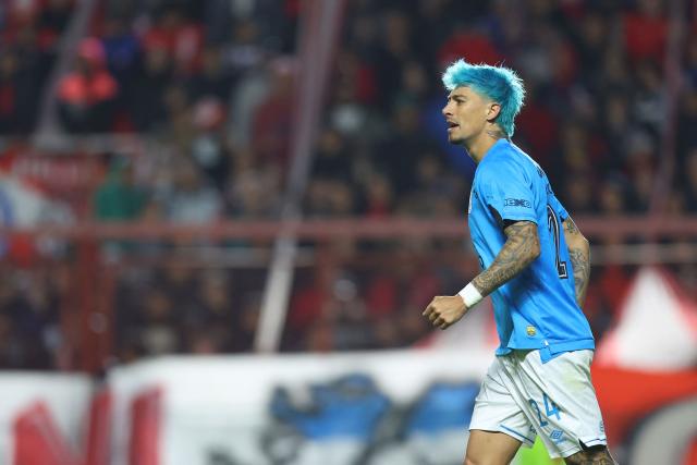 Belgrano's midfielder #24 Emiliano Rigoni reacts during the penalty shoot-out of the Argentine Professional Football League Apertura tournament semifinal match between Argentinos Juniors and Belgrano at the Diego Armando Maradona stadium in Buenos Aires on May 17, 2026. (Photo by Alejandro PAGNI / AFP)