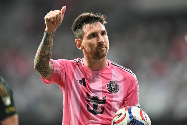 Inter Miami's Argentine forward #10 Lionel Messi flashes a thumbs up to the fans after the 2-0 victory over the Portland Timbers during a Major League Soccer (MLS) regular season football match at Nu Stadium in Miami, Florida, on May 17, 2026. (Photo by CHANDAN KHANNA / AFP)
