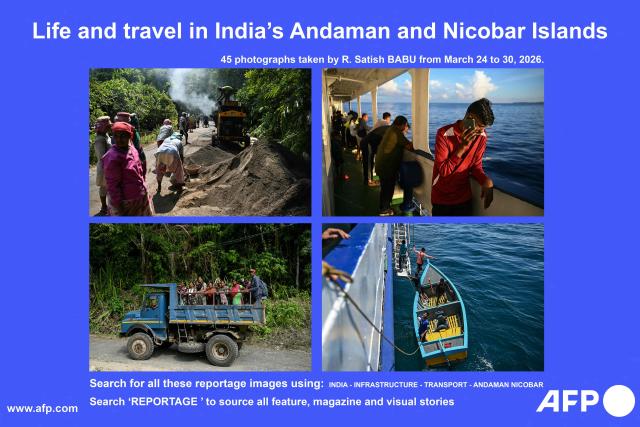 AFP presents a photo reportage of 45 images by photographer R. Satish Babu taken from March 24 to 30, 2026 featuring lifestyle and infrastructure in India's Andaman and Nicobar Islands. On a remote island in the Andaman Sea, bulldozers are tearing into pristine forests that are home to one of Earth's most isolated people -- part of India's ambition for a $9 billion megaport, airport and city. 
Access to Great Nicobar requires special permits, particularly for any contact with Indigenous groups.
Roads, bridges and docks will be built on the island, opening it up for port activity and tourism, and serving expanded military installations.
But the project, nearly 3,000 kilometres (1,860 miles) from New Delhi, has also sparked opposition from residents and environmentalists.
Search for all these reportage images using: INDIA-INFRASTRUCTURE-TRANSPORT-ANDAMAN-NICOBAR
Search "REPORTAGE" to source all feature, magazine and visual stories. (Photo by R. Satish BABU / AFP)