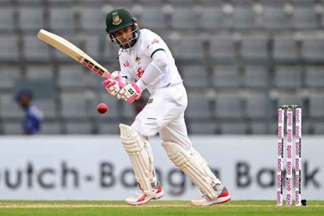 Bangladesh’s Mushfiqur Rahim plays a shot during the third day of the second Test cricket match between Bangladesh and Pakistan at the Sylhet International Cricket Stadium in Sylhet on May 18, 2026. (Photo by Munir UZ ZAMAN / AFP)