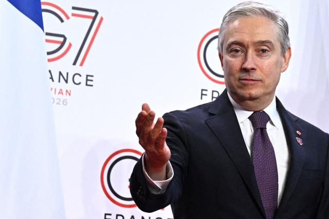 Canada's Minister of Finance François-Philippe Champagne arrives at a meeting of G7 Finance Ministers and Central Bank Governors in preparation for the summit of heads of State and government to be held in June 2026 in Evian, in Paris on May 18, 2026. (Photo by JULIEN DE ROSA / AFP)