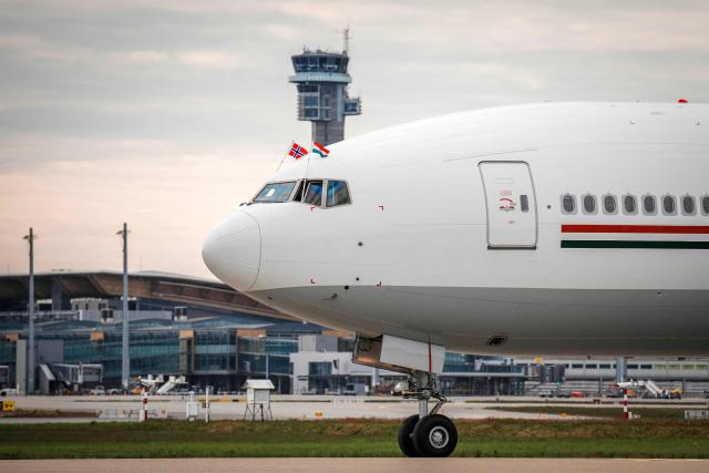 Norwegian and Indian national flags flutter from the cockpit of a Boeing 777-337ER aircraft carrying India's Prime Minister Narendra Modi as it taxis after arrival at The GA Terminal at Gardermoen on May 18, 2026. Modi's European tour which has already visited The Netherlands and Sweden continues with a visit to Norway which will include a summit with the Nordic countries. (Photo by Stian Lysberg Solum / NTB / AFP) / Norway OUT