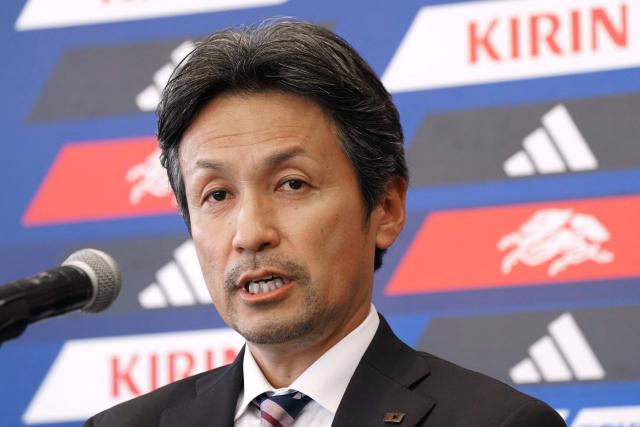 Michihisa Kano, newly appointed head coach of the Japan women's national soccer team, delivers remarks at his introductory press conference in Tokyo on May 18, 2026. (Photo by Kazuhiro NOGI / AFP)