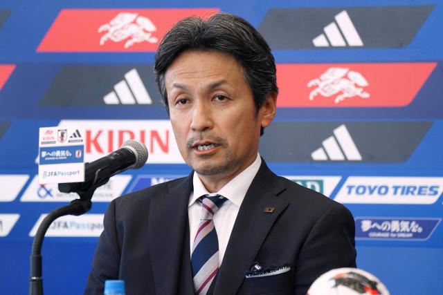 Michihisa Kano, newly appointed head coach of the Japan women's national soccer team, delivers remarks at his introductory press conference in Tokyo on May 18, 2026. (Photo by Kazuhiro NOGI / AFP)