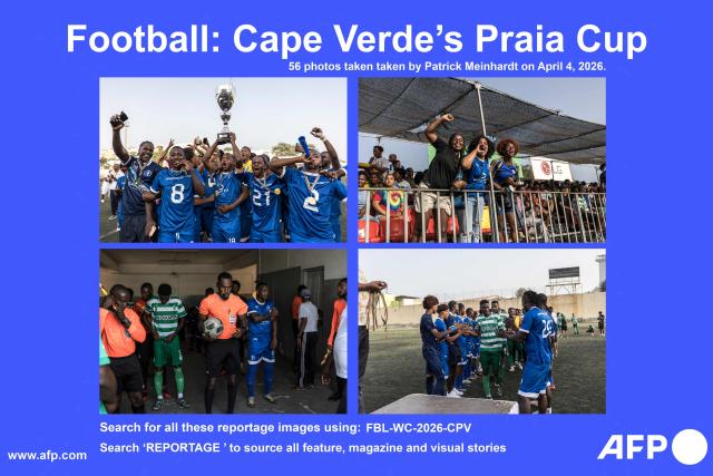 AFP presents a reportage of 56 photos taken by AFP photographer Patrick Meinhardt on April 4, 2026 of Cape Verde's Praia Cup.
Sporting Clube da Praia and Desportivo da Praia teams played the final for a chance to qualify for the Cape Verdean Cup, a knockout tournament that brings together the champions of each island. 
This archipelago of 10 islands is the smallest African nation ever to qualify for a World Cup with a population of just 550,000. 
The national team, known as the Blue Sharks, will compete in Group H against Spain, Saudi Arabia, and Uruguay. 
Their World Cup qualification has inspired many players in the local leagues, who now dream of joining the national team and representing their country.. Search for all these reportage images using: FBL-WC-2026-CPV
Search "REPORTAGE" to source all feature, magazine and visual stories. (Photo by PATRICK MEINHARDT / AFP)
