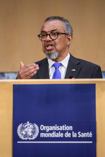 World Health Organization (WHO) Director-General Tedros Adhanom Ghebreyesus delivers a speech at the opening of the 79th World Health Organization (WHO) assembly in Geneva, on May 18, 2026. (Photo by Fabrice COFFRINI / AFP)
