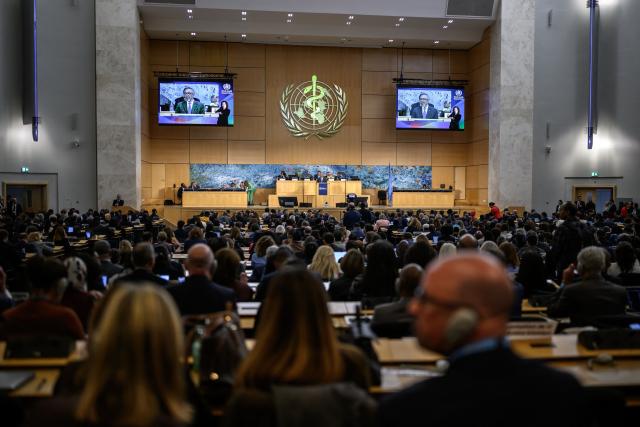 World Health Organization (WHO) Director-General Tedros Adhanom Ghebreyesus delivers a speech at the opening of the 79th World Health Organization (WHO) assembly in Geneva, on May 18, 2026. (Photo by Fabrice COFFRINI / AFP)