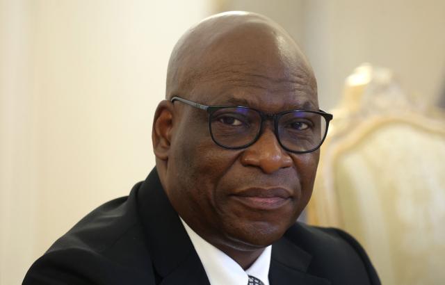 Minister of Foreign Affairs and International Cooperation of Equatorial Guinea Simeon Oyono Esono Angue attends a meeting with Russian Foreign Minister in Moscow on May 18, 2026. (Photo by MAXIM SHIPENKOV / POOL / AFP)