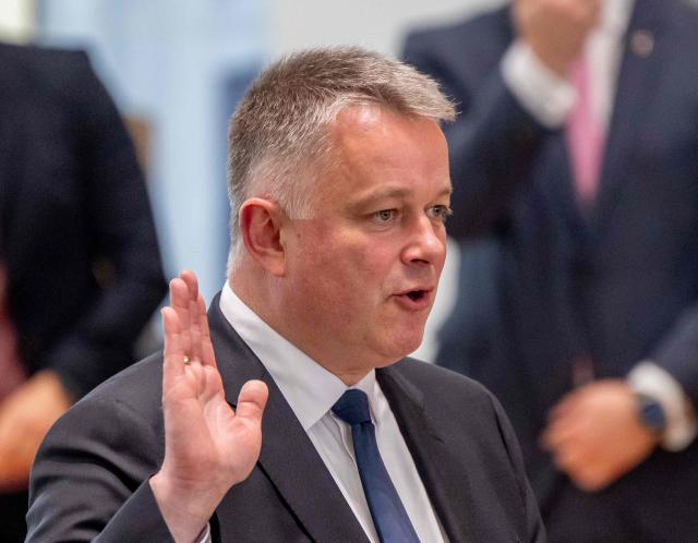 The new State Premier of Rhineland-Pfalz, member of the conservative Christian Democratic Union (CDU) party Gordon Schnieder sworns in in Mainz, western Germany, on May 18, 2026. The Constituent session of the new state parliament with the election of the Minister-President of Rhineland-Palatinate follows the state elections of March 22, 2026. (Photo by Torsten Silz / AFP)