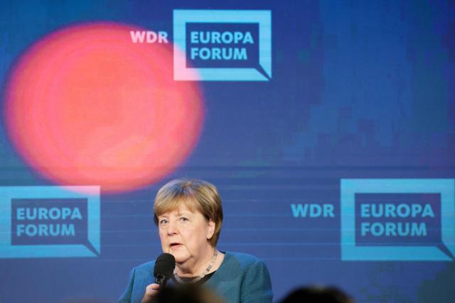 Former German Chancellor and member of the conservative Christian Democratic Union (CDU) Angela Merkel speaks on stage as she takes part in a panel discussion themed "Despite everything, is there hope in Europe?" at the Re:Publica fair ground during the opening of the Re:publica digital conference in Berlin, on May 18, 2026. (Photo by Odd ANDERSEN / AFP)