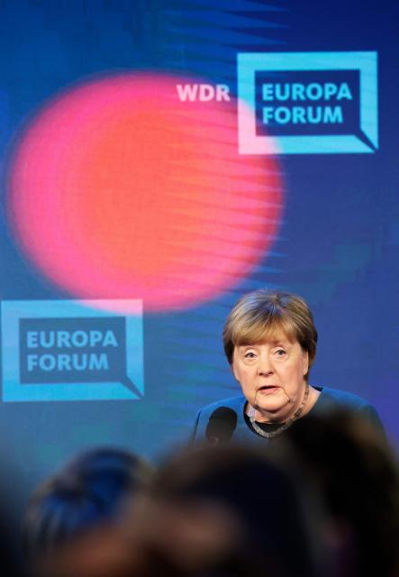 Former German Chancellor and member of the conservative Christian Democratic Union (CDU) Angela Merkel speaks on stage as she takes part in a panel discussion themed "Despite everything, is there hope in Europe?" at the Re:Publica fair ground during the opening of the Re:publica digital conference in Berlin, on May 18, 2026. (Photo by Odd ANDERSEN / AFP)