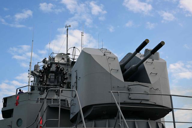Romanian navy frigate "Marasesti" is pictured during the NATO Special Operations Forces during the Trojan Footprint 2026 (TFP26) military exercise in Constanta, south-eastern Romania, on May 18, 2026. TFP26 is the largest U.S. Special Operations Forces (SOF) led exercise in Europe, bringing together approximately 1,000 U.S. service members and 2,000 SOF personnel from 23 NATO Allies and partner nations. Running through mid-May, the exercise spans multiple Eastern European countries including Greece and Georgia where it encompasses the "Black Sea Gateway 2026" land and maritime operations. (Photo by Daniel MIHAILESCU / AFP)