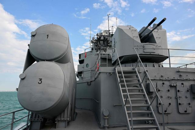 Romanian navy frigate "Marasesti" is pictured during the NATO Special Operations Forces during the Trojan Footprint 2026 (TFP26) military exercise in Constanta, south-eastern Romania, on May 18, 2026. TFP26 is the largest U.S. Special Operations Forces (SOF) led exercise in Europe, bringing together approximately 1,000 U.S. service members and 2,000 SOF personnel from 23 NATO Allies and partner nations. Running through mid-May, the exercise spans multiple Eastern European countries including Greece and Georgia where it encompasses the "Black Sea Gateway 2026" land and maritime operations. (Photo by Daniel MIHAILESCU / AFP)
