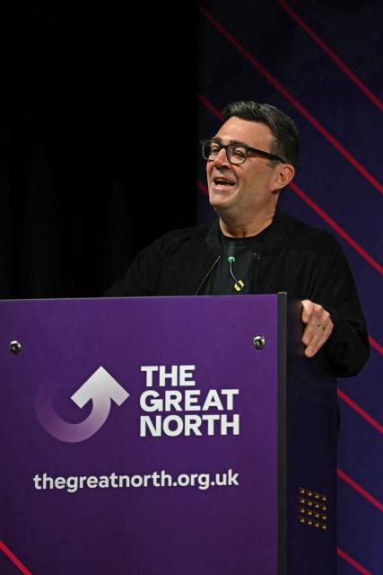 Greater Manchester mayor Andy Burnham speaks at The Great North Investment Summit, in Leeds, northern England on May 18, 2026. If selected to run in the Makerfield by-election, expected in mid-June at the earliest, Burnham would face a tough fight from the poll-topping Reform UK. (Photo by Paul ELLIS / AFP)