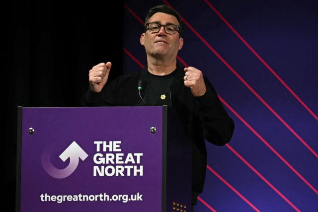 Greater Manchester mayor Andy Burnham speaks at The Great North Investment Summit, in Leeds, northern England on May 18, 2026. If selected to run in the Makerfield by-election, expected in mid-June at the earliest, Burnham would face a tough fight from the poll-topping Reform UK. (Photo by Paul ELLIS / AFP)