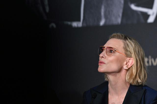 Australian US actress Cate Blanchett attends the Displacement Film Fund press conference at the 79th edition of the Cannes Film Festival in Cannes, southern France, on May 18, 2026. (Photo by Blanca CRUZ / AFP)